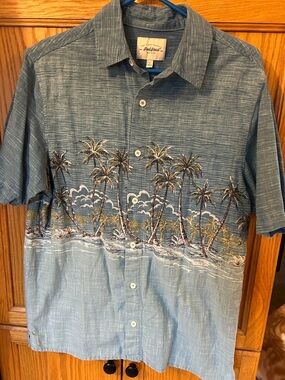 RedHead Blue Palm-Print Short-Sleeve Button Shirt